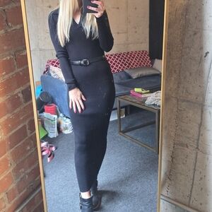 J for Justify Black Long-Sleeve Ribbed Maxi Dress